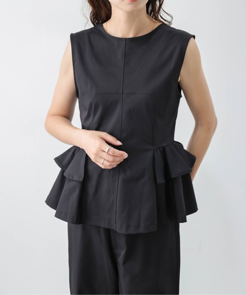 AMELY(エミリー)の「ペプラム×ワイドパンツセットアップ(セットアップ・レディース・ブラック/ブラウン/ブルー/ライトベージュ・M/L)」の8枚目の写真