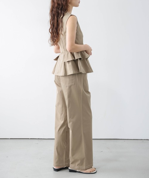 AMELY(エミリー)の「ペプラム×ワイドパンツセットアップ(セットアップ・レディース・ブラック/ブラウン/ブルー/ライトベージュ・M/L)」の9枚目の写真