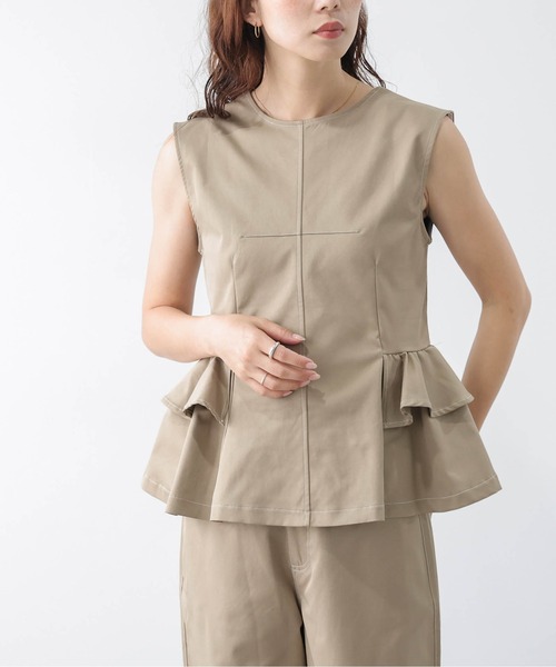 AMELY(エミリー)の「ペプラム×ワイドパンツセットアップ(セットアップ・レディース・ブラック/ブラウン/ブルー/ライトベージュ・M/L)」の10枚目の写真