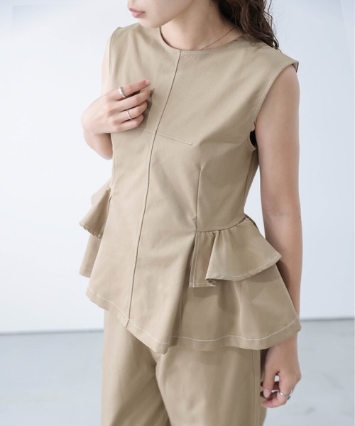 AMELY(エミリー)の「ペプラム×ワイドパンツセットアップ(セットアップ・レディース・ブラック/ブラウン/ブルー/ライトベージュ・M/L)」の11枚目の写真