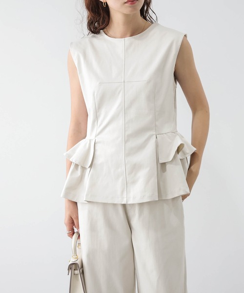 AMELY(エミリー)の「ペプラム×ワイドパンツセットアップ(セットアップ・レディース・ブラック/ブラウン/ブルー/ライトベージュ・M/L)」の15枚目の写真
