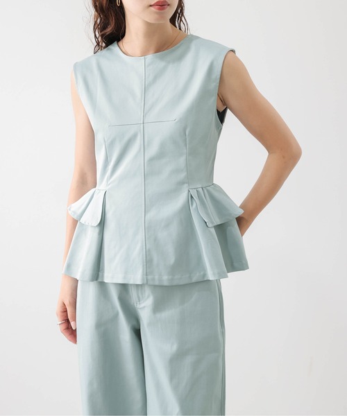 AMELY(エミリー)の「ペプラム×ワイドパンツセットアップ(セットアップ・レディース・ブラック/ブラウン/ブルー/ライトベージュ・M/L)」の19枚目の写真