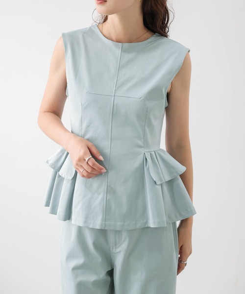 AMELY(エミリー)の「ペプラム×ワイドパンツセットアップ(セットアップ・レディース・ブラック/ブラウン/ブルー/ライトベージュ・M/L)」の20枚目の写真