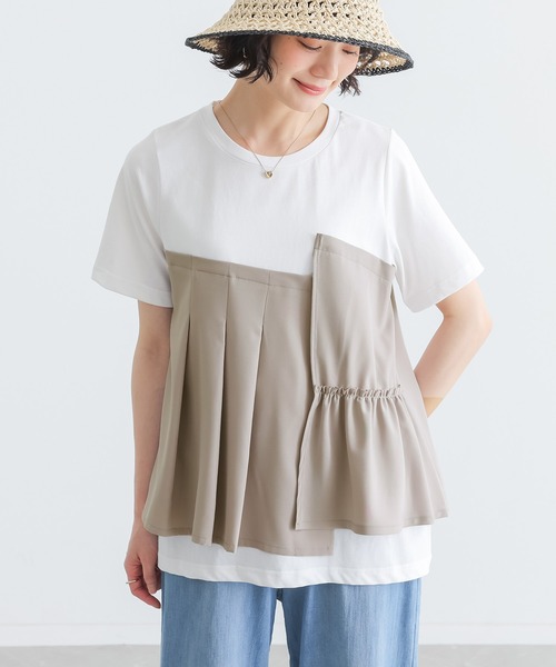 n'OrLABEL(ノアールレーベル)の「【接触冷感】ビスチェドッキング冷感カットソー(Tシャツ/カットソー・レディース・オフホワイト/ブラック・2/1)」の1枚目の写真