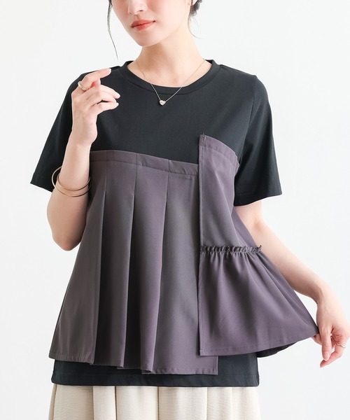 n'OrLABEL(ノアールレーベル)の「【接触冷感】ビスチェドッキング冷感カットソー(Tシャツ/カットソー・レディース・オフホワイト/ブラック・2/1)」の2枚目の写真