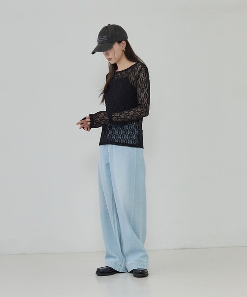 GALLEST(ギャレスト)の「シアーレースレイヤードプルオーバー(Tシャツ/カットソー・レディース・オフホワイト/ブラック/ブラウン系その他・38)」の4枚目の写真