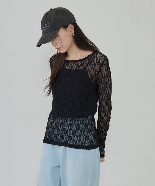 GALLEST(ギャレスト)の「シアーレースレイヤードプルオーバー(Tシャツ/カットソー・レディース・オフホワイト/ブラック/ブラウン系その他・38)」の9枚目の写真