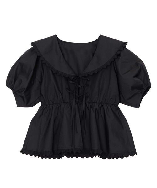 PUNYUS(プニュズ)の「【NEW SIZE】フリルビッグカラー半袖ブラウス(シャツ/ブラウス・レディース・オフホワイト/ブラック・1/3/2/4/5)」の9枚目の写真