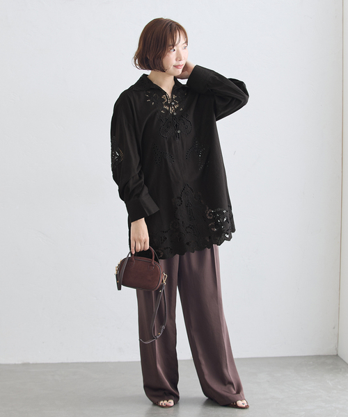 journal standard L'essage(ジャーナルスタンダードレサージュ)の「刺繍レースチュニックシャツ(シャツ/ブラウス・レディース・ホワイト/ブラック・FREE)」の3枚目の写真