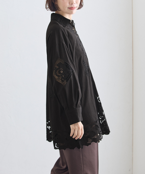 journal standard L'essage(ジャーナルスタンダードレサージュ)の「刺繍レースチュニックシャツ(シャツ/ブラウス・レディース・ホワイト/ブラック・FREE)」の6枚目の写真
