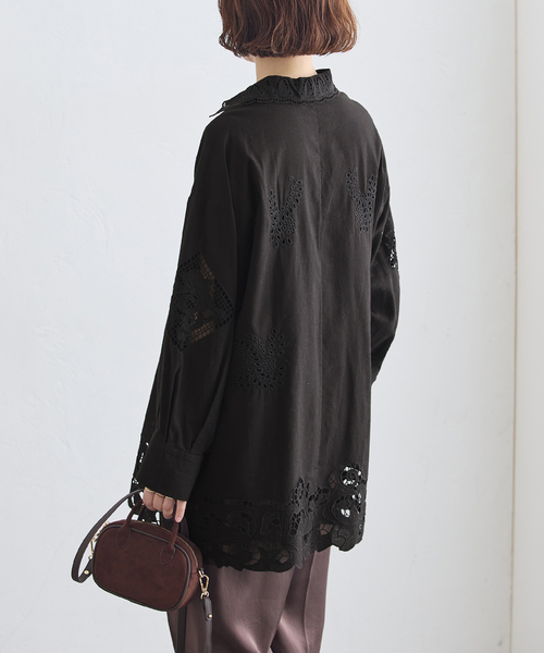 journal standard L'essage(ジャーナルスタンダードレサージュ)の「刺繍レースチュニックシャツ(シャツ/ブラウス・レディース・ホワイト/ブラック・FREE)」の7枚目の写真