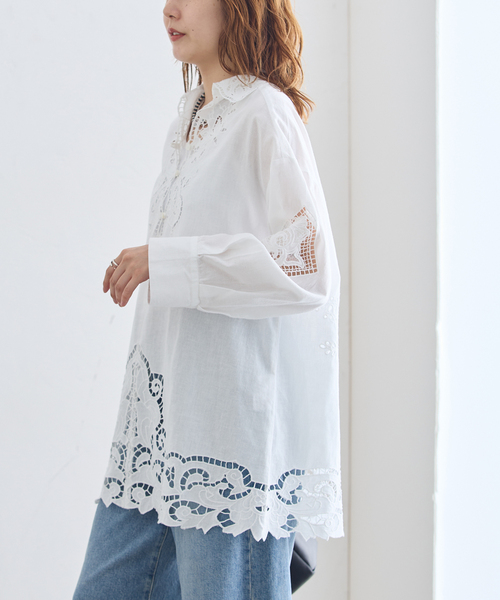 journal standard L'essage(ジャーナルスタンダードレサージュ)の「刺繍レースチュニックシャツ(シャツ/ブラウス・レディース・ホワイト/ブラック・FREE)」の12枚目の写真