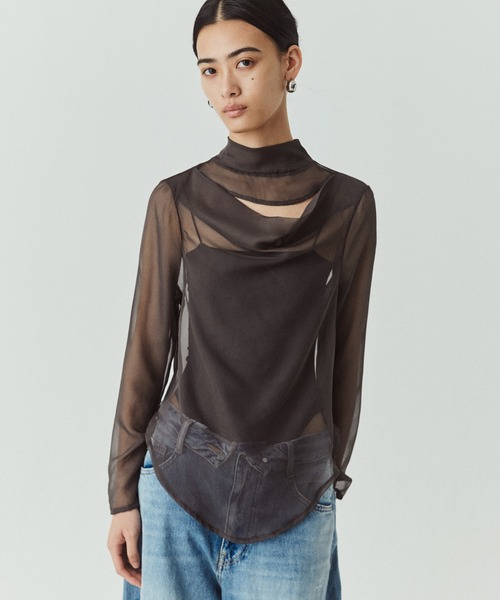 kiehtova(キエトヴァ)の「【kiehtova】FLUID SHEER MOCKNECK TOPS/フルイドシアーモックネックトップス KTWR71(Tシャツ/カットソー・レディース・グレー/ブラウン/ブラック・FREE)」の19枚目の写真