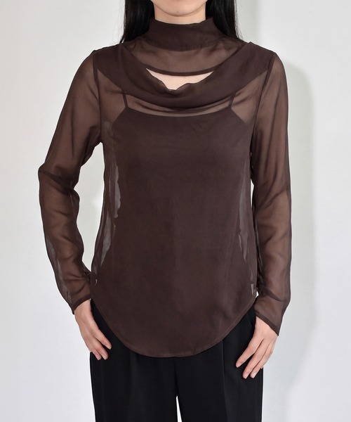 kiehtova(キエトヴァ)の「【kiehtova】FLUID SHEER MOCKNECK TOPS/フルイドシアーモックネックトップス KTWR71(Tシャツ/カットソー・レディース・グレー/ブラウン/ブラック・FREE)」の20枚目の写真