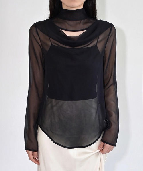 kiehtova(キエトヴァ)の「【kiehtova】FLUID SHEER MOCKNECK TOPS/フルイドシアーモックネックトップス KTWR71(Tシャツ/カットソー・レディース・グレー/ブラウン/ブラック・FREE)」の14枚目の写真