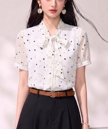 リボンタイ 小花柄シフォンブラウス