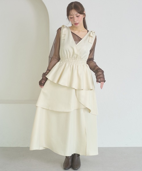 Ambre Neige(アンブルネージュ)の「shoulder ribbon dress / ショルダーリボンワンピース(ワンピース・レディース・ブラック/モカ/アイボリー・FREE)」の2枚目の写真