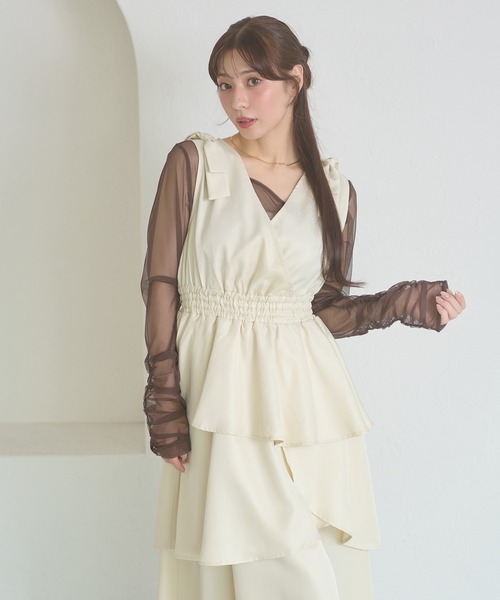 Ambre Neige(アンブルネージュ)の「shoulder ribbon dress / ショルダーリボンワンピース(ワンピース・レディース・ブラック/モカ/アイボリー・FREE)」の17枚目の写真