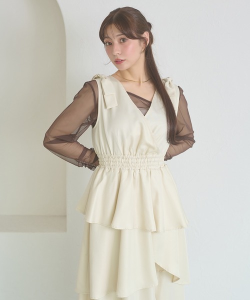 Ambre Neige(アンブルネージュ)の「shoulder ribbon dress / ショルダーリボンワンピース(ワンピース・レディース・ブラック/モカ/アイボリー・FREE)」の18枚目の写真