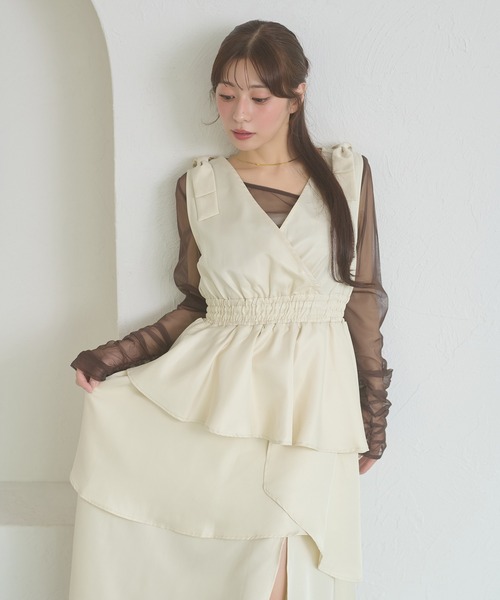 Ambre Neige(アンブルネージュ)の「shoulder ribbon dress / ショルダーリボンワンピース(ワンピース・レディース・ブラック/モカ/アイボリー・FREE)」の19枚目の写真