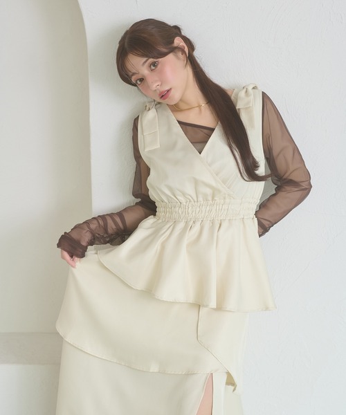 Ambre Neige(アンブルネージュ)の「shoulder ribbon dress / ショルダーリボンワンピース(ワンピース・レディース・ブラック/モカ/アイボリー・FREE)」の20枚目の写真