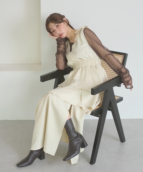 Ambre Neige(アンブルネージュ)の「shoulder ribbon dress / ショルダーリボンワンピース(ワンピース・レディース・ブラック/モカ/アイボリー・FREE)」の22枚目の写真