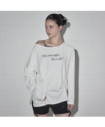 クロップレタリングピンタックボートネック長袖Tシャツ_アイボリー