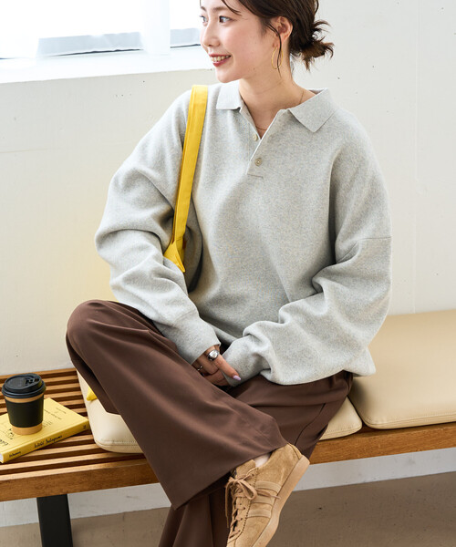 FREAK'S STORE(フリークスストア)の「\累計35,300枚突破/限定展開 ポロニット プルオーバー(ニット/セーター・レディース・チャコールグレー/ライトグレー/ブラック/ダークブラウン/ネイビー/レッド/イエロー/グリーン/ナチュラル/その他17・フリ-)」の4枚目の写真