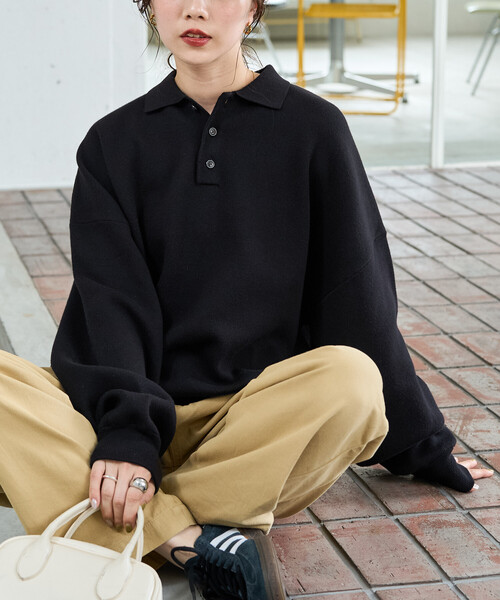 FREAK'S STORE(フリークスストア)の「\累計35,300枚突破/限定展開 ポロニット プルオーバー(ニット/セーター・レディース・チャコールグレー/ライトグレー/ブラック/ダークブラウン/ネイビー/レッド/イエロー/グリーン/ナチュラル/その他17・フリ-)」の2枚目の写真