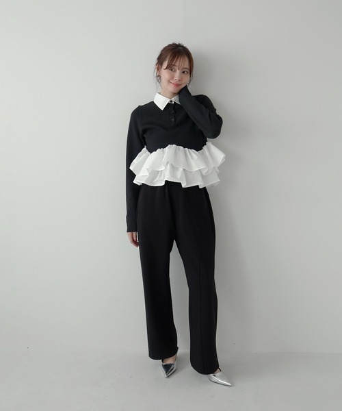 AMUU. PRECIEUSE（アムープレシューズ）の「シャツドッキングフリルヘムティアードニット（ニット/セーター・レディース・ブラック/ネイビー/グレー/アイボリー・FREE）」の13枚目の写真
