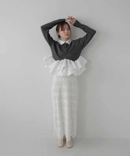 AMUU. PRECIEUSE（アムープレシューズ）の「シャツドッキングフリルヘムティアードニット（ニット/セーター・レディース・ブラック/ネイビー/グレー/アイボリー・FREE）」の7枚目の写真