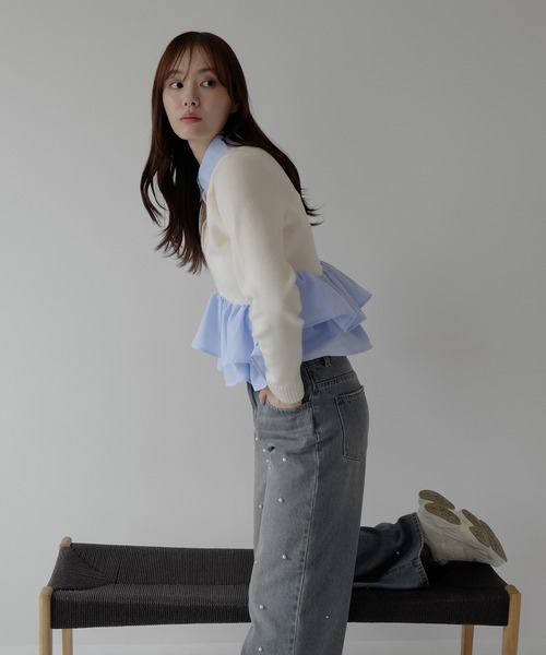 AMUU. PRECIEUSE（アムープレシューズ）の「シャツドッキングフリルヘムティアードニット（ニット/セーター・レディース・ブラック/ネイビー/グレー/アイボリー・FREE）」の17枚目の写真