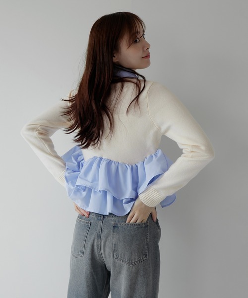 AMUU. PRECIEUSE（アムープレシューズ）の「シャツドッキングフリルヘムティアードニット（ニット/セーター・レディース・ブラック/ネイビー/グレー/アイボリー・FREE）」の18枚目の写真