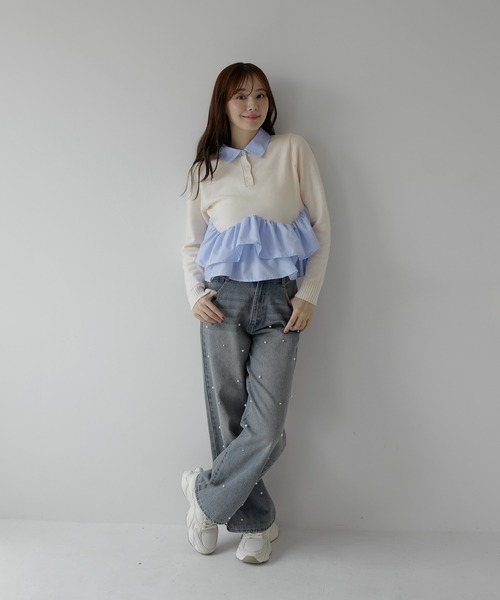 AMUU. PRECIEUSE（アムープレシューズ）の「シャツドッキングフリルヘムティアードニット（ニット/セーター・レディース・ブラック/ネイビー/グレー/アイボリー・FREE）」の19枚目の写真
