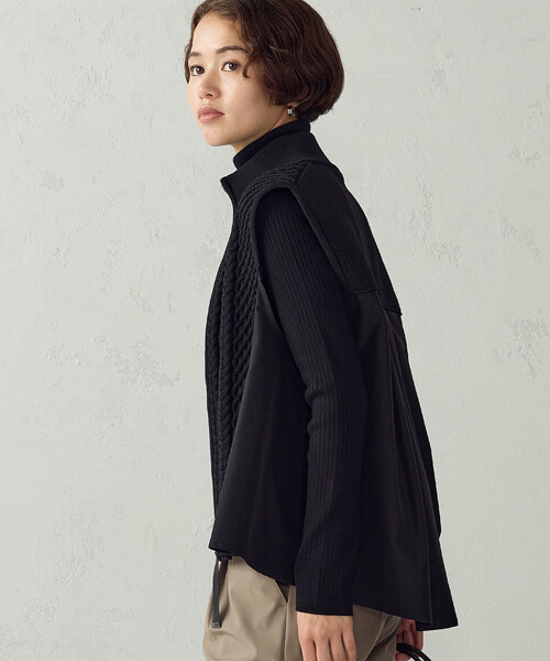 COMME CA ISM(コムサイズム)の「ケーブルニット×タフタジレ/セットアップ対応(ベスト・レディース・ブラック/グレイッシュベージュ・FREE)」の20枚目の写真