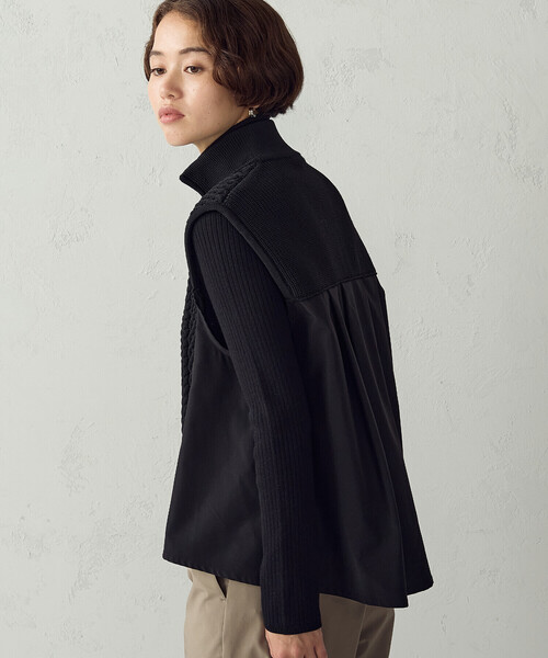 COMME CA ISM(コムサイズム)の「ケーブルニット×タフタジレ/セットアップ対応(ベスト・レディース・ブラック/グレイッシュベージュ・FREE)」の15枚目の写真