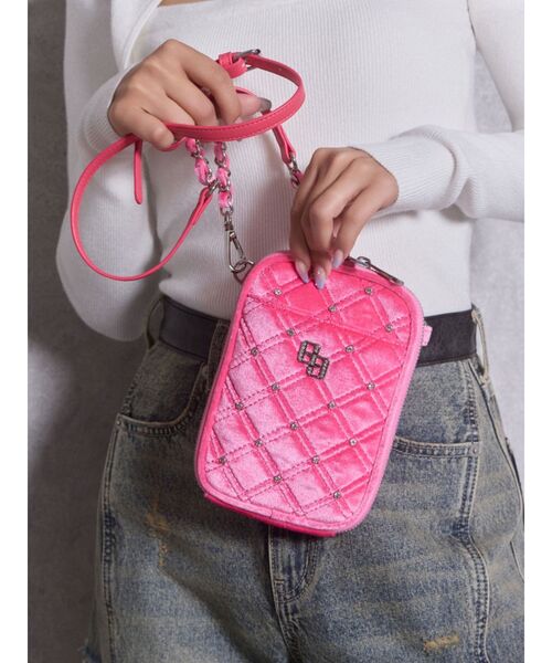 GYDA(ジェイダ)の「GGベロア bijou quiltingミニショルダーBAG(ショルダーバッグ・レディース・ピンク/オフホワイト/ブラック・FREE)」の16枚目の写真