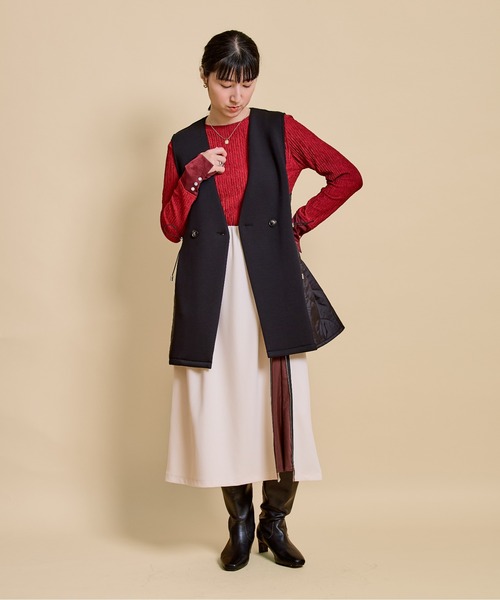 LHELBIE（レルビエ）の「ダンボール×キルティングベスト（ベスト・レディース・ブラック/ブラック×カーキ/オフホワイト・M）」の6枚目の写真