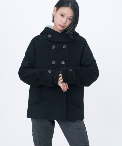 Miseki SEOUL(ミセキソウル)の「フーディー ダブルボタンコート ブラック(チェスターコート・レディース・その他・OS)」の1枚目の写真