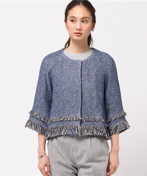 FIGARO Paris（フィガロパリ）の「ツィード フリンジジャケット◆（ノーカラージャケット・レディース・ブルー系その他・36/38）」の2枚目の写真