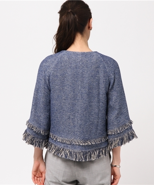 FIGARO Paris（フィガロパリ）の「ツィード フリンジジャケット◆（ノーカラージャケット・レディース・ブルー系その他・36/38）」の4枚目の写真