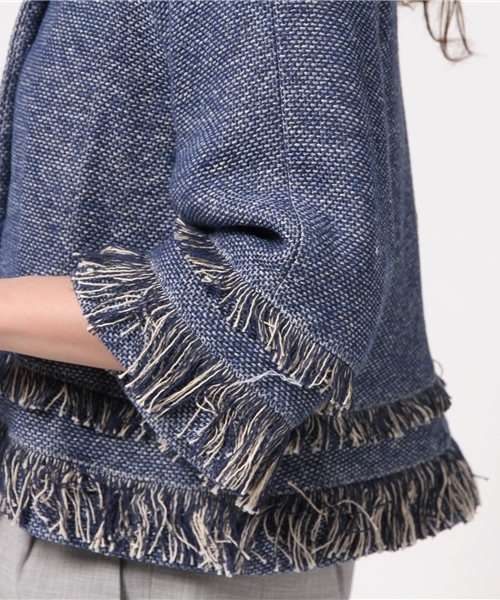FIGARO Paris（フィガロパリ）の「ツィード フリンジジャケット◆（ノーカラージャケット・レディース・ブルー系その他・36/38）」の6枚目の写真
