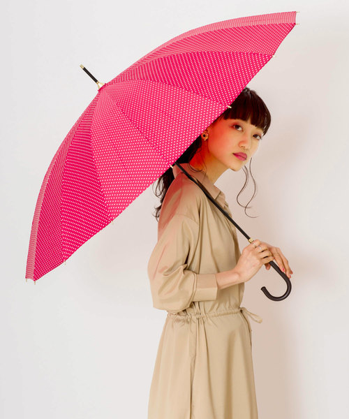 Wpc.(ダブリュピーシー)の「16本骨ドット(長傘・レディース・ブラック/グリーン/ピンク/ネイビー・FREE)」の8枚目の写真