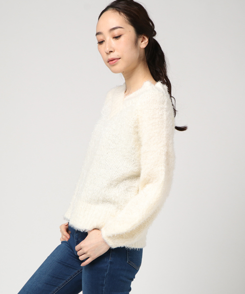 earth music&ecology（アースミュージックアンドエコロジー）の「・フェザーニットプルオーバー（ニット/セーター・レディース・ライトピンク/ミント/アイボリー/ベージュ/ブラック/ライトグレー・FREE）」の2枚目の写真