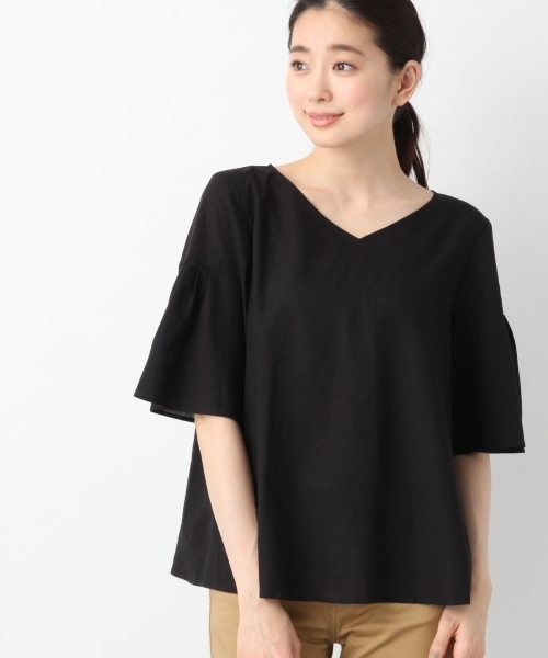 LEPSIM（レプシィム）の「ムジガラフレアスリーブブラウスSS　782693（シャツ/ブラウス・レディース・ブラック/ホワイト系その他/イエロー/ブラック×ホワイト/グレイッシュベージュ・LARGE/MEDIUM）」の3枚目の写真