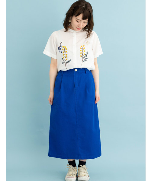 POU DOU DOU(プードゥドゥ)の「ナロースカート(デニムスカート・レディース・インディゴブルー/ブルー/キナリ・3)」の1枚目の写真