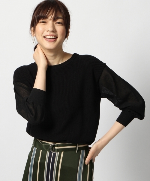 GLOBAL WORK（グローバルワーク）の「シアースリーブアゼプルオーバー長袖/802754（ニット/セーター・レディース・ワインレッド/オフホワイト/ブラック/グレー・LARGE/MEDIUM）」の2枚目の写真