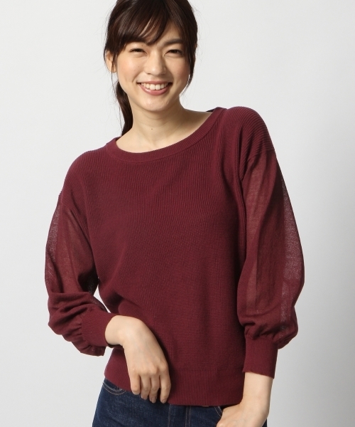 GLOBAL WORK（グローバルワーク）の「シアースリーブアゼプルオーバー長袖/802754（ニット/セーター・レディース・ワインレッド/オフホワイト/ブラック/グレー・LARGE/MEDIUM）」の4枚目の写真