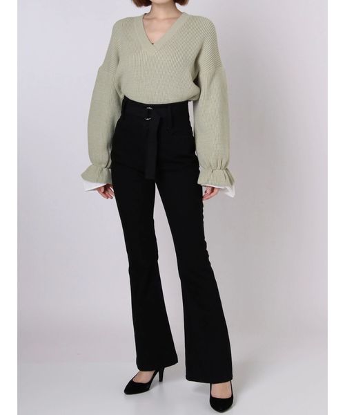 EMODA(エモダ)の「インベルトジャストウエストフレアデニム(デニムパンツ・レディース・インディゴブルー/ブラック・MEDIUM/SMALL/X-SMALL)」の3枚目の写真