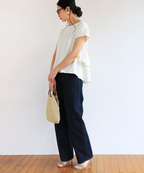 andme(アンドミー)の「ポンチ背中フリル半袖トップス Tシャツ(Tシャツ/カットソー・レディース・ブラック/ネイビー/カーキ/オフホワイト/ベージュ・M/L)」の20枚目の写真